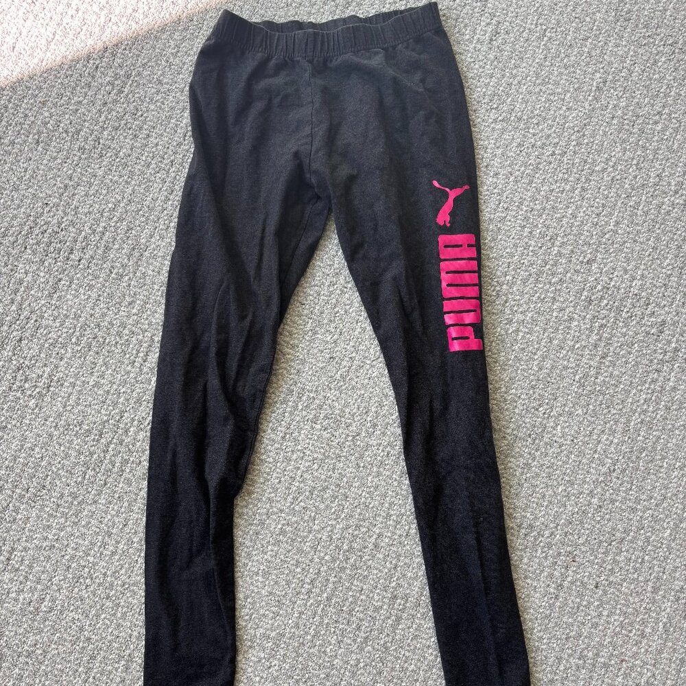 PUMA Black Leggings with Pink Graphic Logo Side Detail